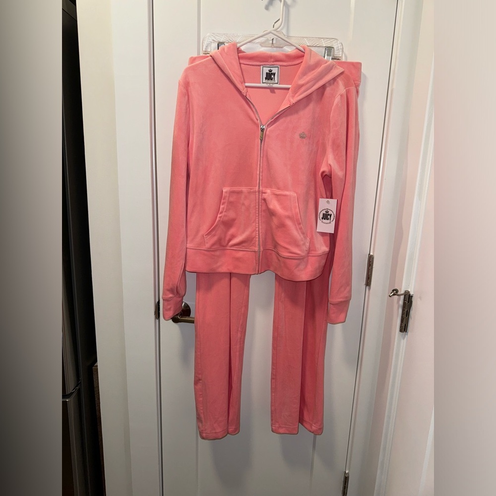 NWT Juicy by Juicy Couture Pink Velour Tracksuit Set Zip Jacket Pants - Size L
